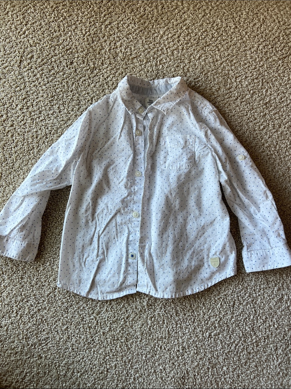 White Dot-Print Long-Sleeve Button-Down Shirt for baby